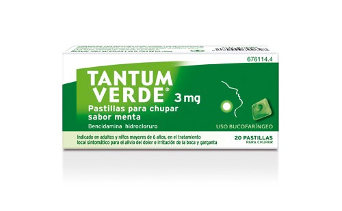 TANTUM VERDE 3 mg PASTILLAS PARA CHUPAR SABOR MENTA, 20 pastillas (PE/Papel/Al)