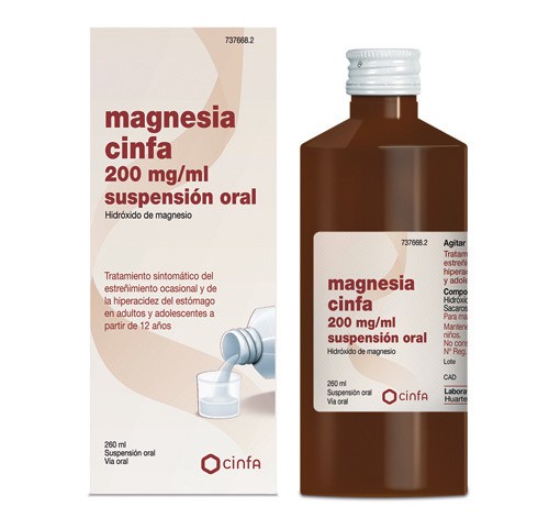 MAGNESIA CINFA 200 mg/ ml SUSPENSION ORAL, 1 frasco de 260 ml