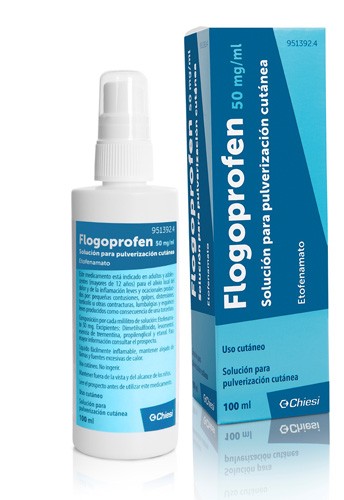 FLOGOPROFEN 50 mg/ml SOLUCION PARA PULVERIZACION CUTANEA , 1 frasco de 100 ml